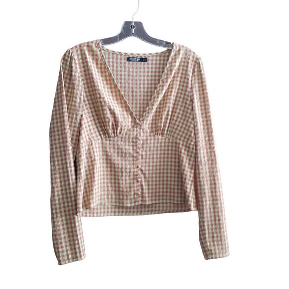 Nasty Gal Crop Top Orange & Chartreuse Seersucker Covered Button Detail 4 - Picture 1 of 7